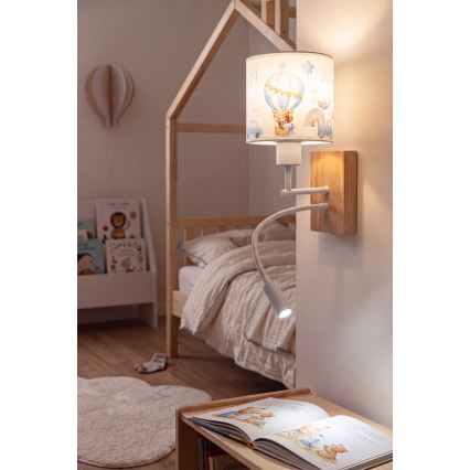 Brilagi - LED otroška fleksibilna stenska svetilka BOBO WOOD 1xE27/25W/230V + LED/3W hrast/bela/modra/medvedki