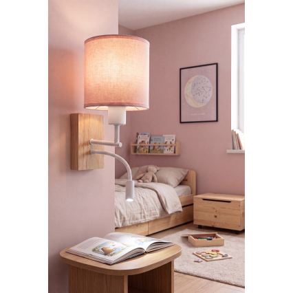 Brilagi - LED prilagodljiva stenska svetilka BOBO WOOD 1xE27/25W/230V + LED/3W hrast/bela/rožnata