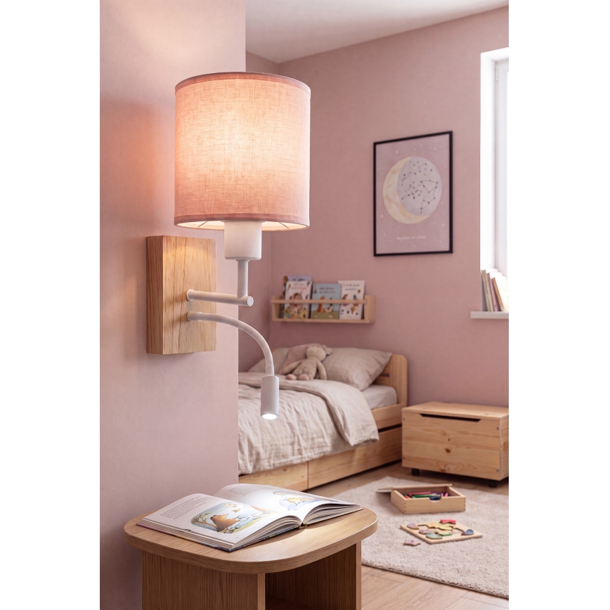 Brilagi - LED prilagodljiva stenska svetilka BOBO WOOD 1xE27/25W/230V + LED/3W hrast/bela/rožnata