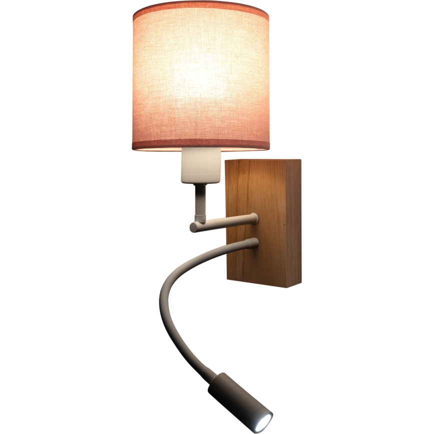Brilagi - LED prilagodljiva stenska svetilka BOBO WOOD 1xE27/25W/230V + LED/3W hrast/bela/rožnata