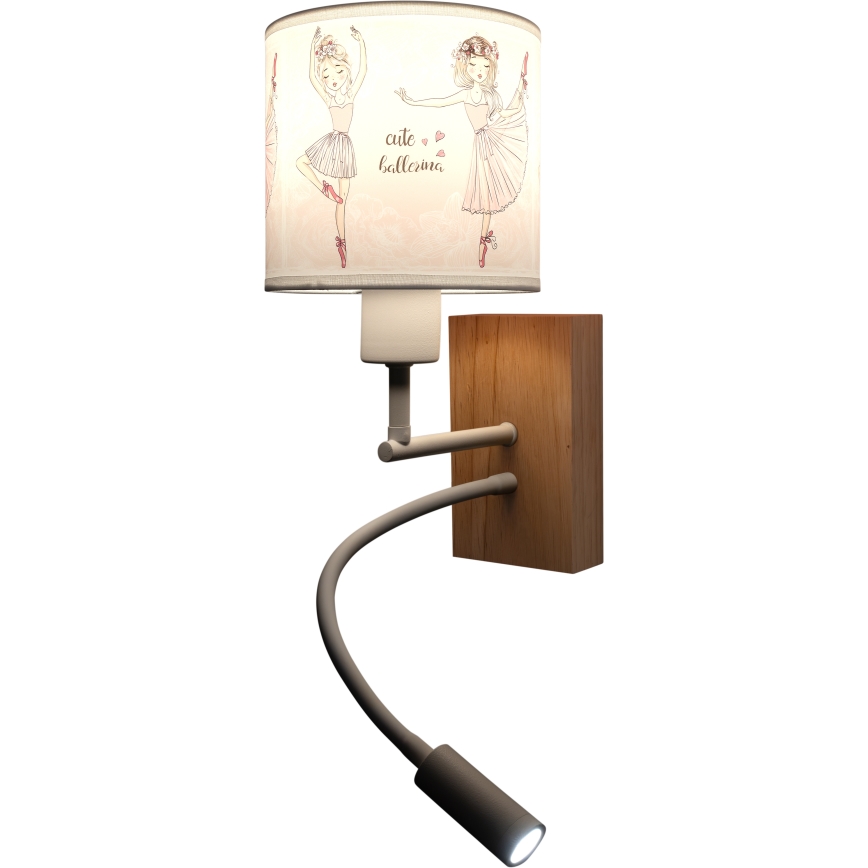 Brilagi - LED otroška prilagodljiva stenska svetilka BOBO WOOD 1xE27/25W/230V + LED/3W hrast/bela/rožnata/baletke