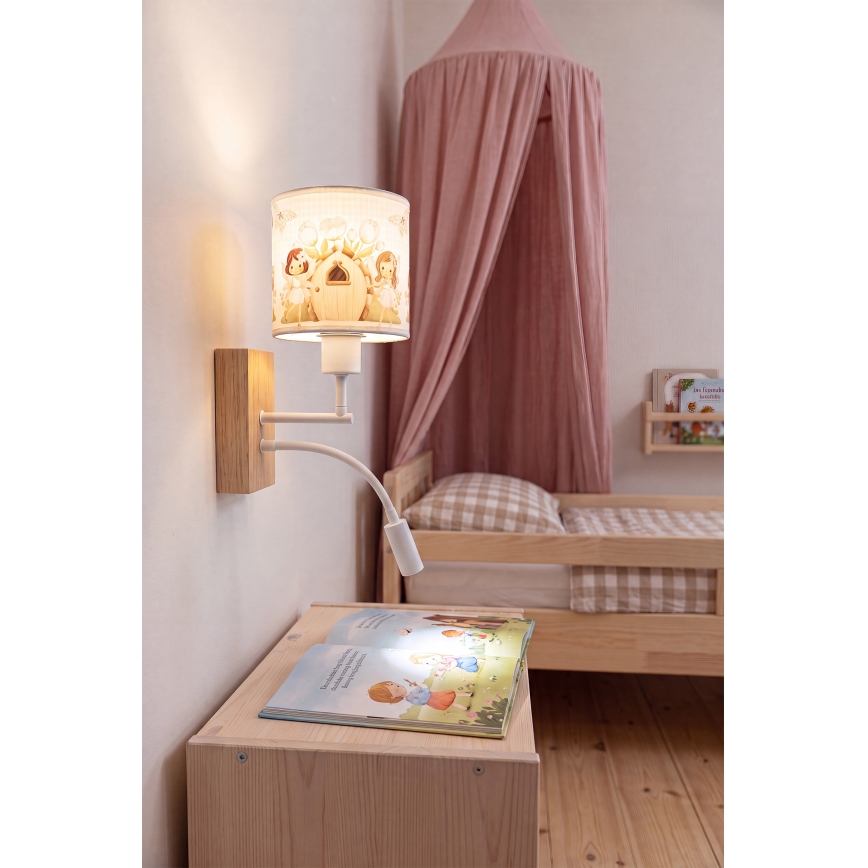 Brilagi - LED otroška prilagodljiva stenska svetilka BOBO WOOD 1xE27/25W/230V + LED/3W hrast/bela/rožnata/vile