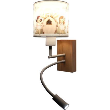 Brilagi - LED otroška prilagodljiva stenska svetilka BOBO WOOD 1xE27/25W/230V + LED/3W hrast/bela/rožnata/vile