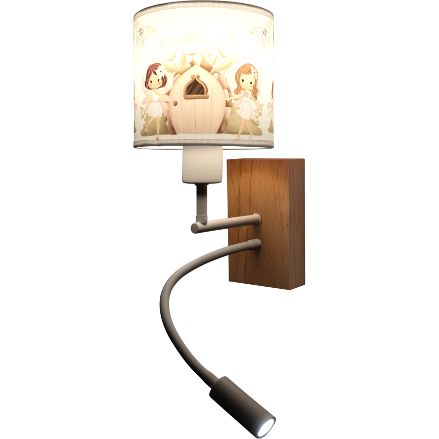 Brilagi - LED otroška prilagodljiva stenska svetilka BOBO WOOD 1xE27/25W/230V + LED/3W hrast/bela/rožnata/vile