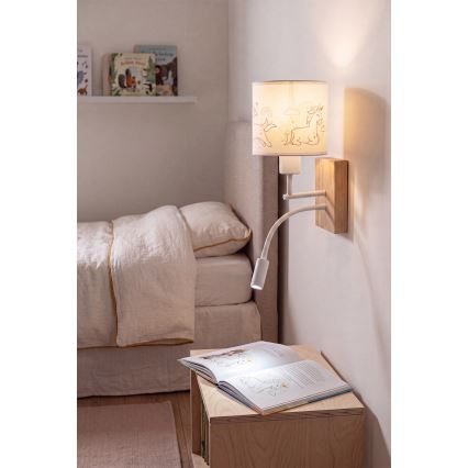 Brilagi - LED otroška fleksibilna stenska svetilka BOBO WOOD 1xE27/25W/230V + LED/3W hrast/bela/enorogi