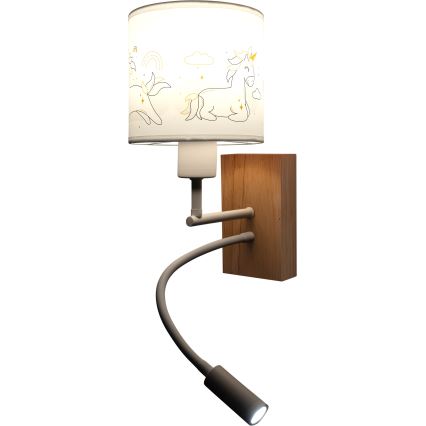 Brilagi - LED otroška fleksibilna stenska svetilka BOBO WOOD 1xE27/25W/230V + LED/3W hrast/bela/enorogi