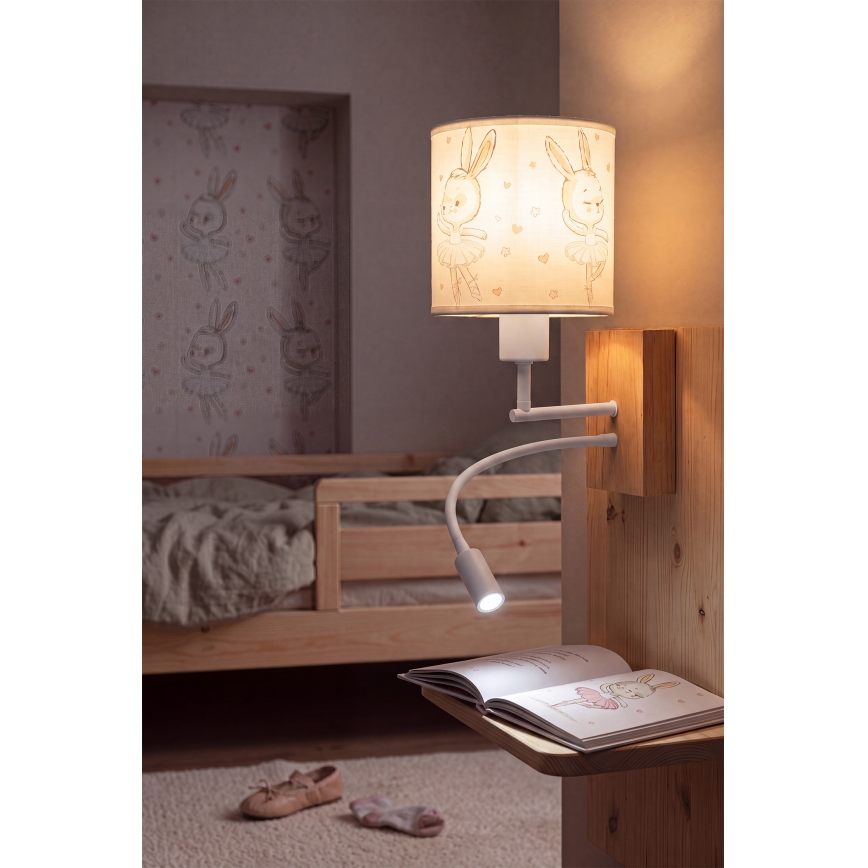 Brilagi - LED Otroška prilagodljiva stenska svetilka BOBO WOOD 1xE27/25W/230V + LED/3W hrast/bela/zajčki