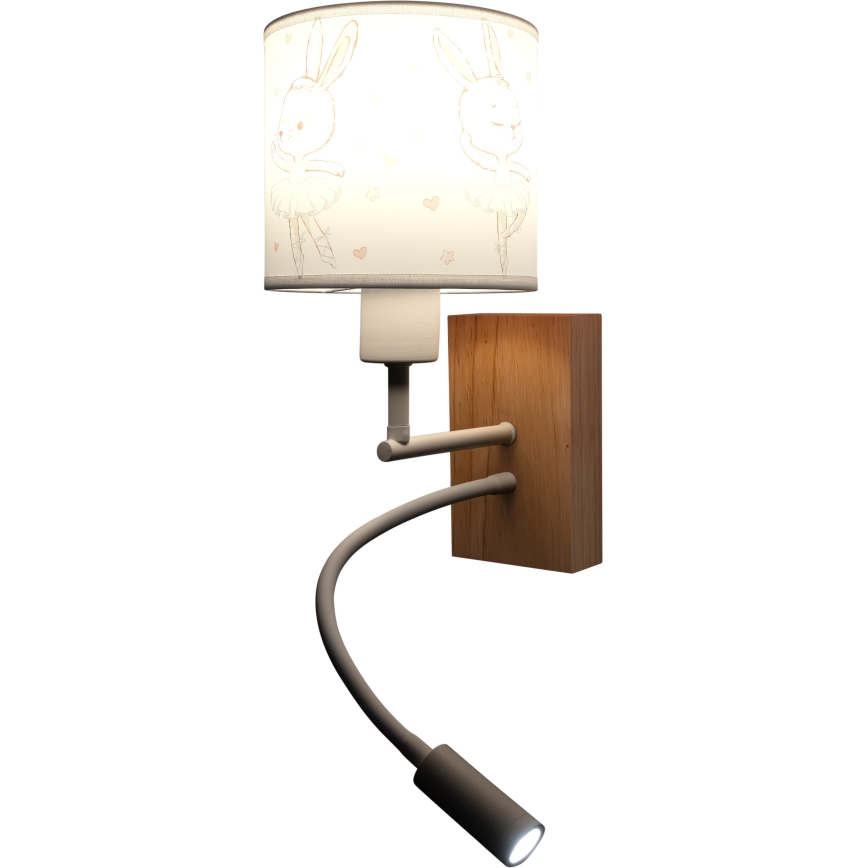 Brilagi - LED Otroška prilagodljiva stenska svetilka BOBO WOOD 1xE27/25W/230V + LED/3W hrast/bela/zajčki