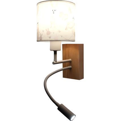 Brilagi - LED Otroška fleksibilna stenska svetilka BOBO WOOD 1xE27/25W/230V + LED/3W hrast/bela/zajčki