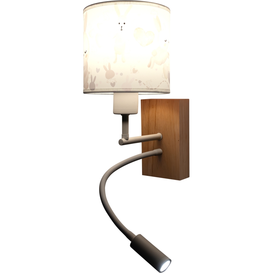 Brilagi - LED Otroška fleksibilna stenska svetilka BOBO WOOD 1xE27/25W/230V + LED/3W hrast/bela/zajčki