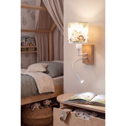 Brilagi - LED Otroška prilagodljiva stenska svetilka BOBO WOOD 1xE27/25W/230V + LED/3W hrast/bela/zelena/džungla