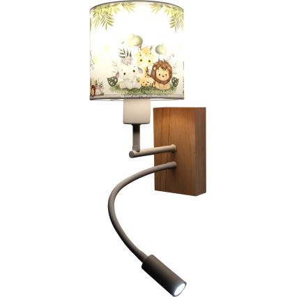 Brilagi - LED Otroška prilagodljiva stenska svetilka BOBO WOOD 1xE27/25W/230V + LED/3W hrast/bela/zelena/džungla
