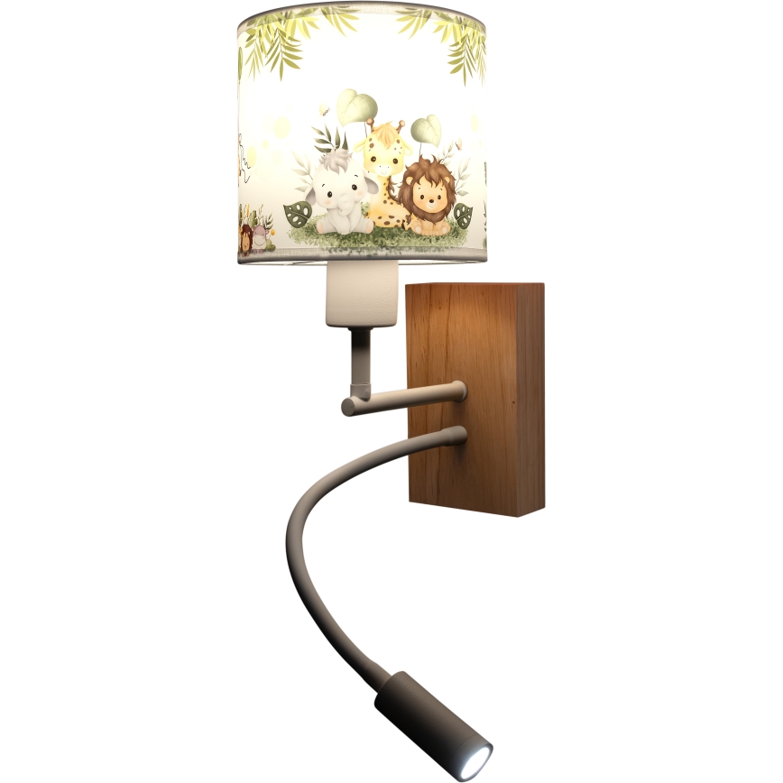 Brilagi - LED Otroška prilagodljiva stenska svetilka BOBO WOOD 1xE27/25W/230V + LED/3W hrast/bela/zelena/džungla