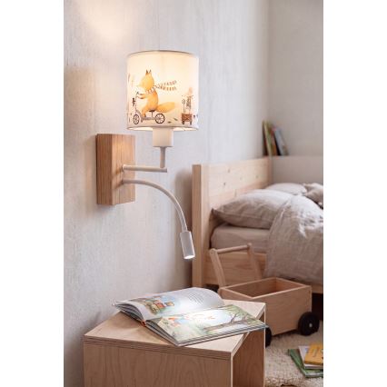 Brilagi - LED otroška fleksibilna stenska svetilka BOBO WOOD 1xE27/25W/230V + LED/3W hrast/bela/živalski motiv