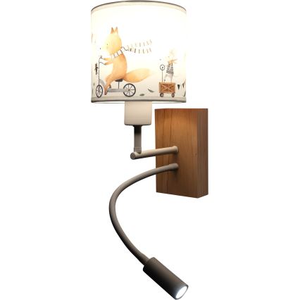 Brilagi - LED otroška fleksibilna stenska svetilka BOBO WOOD 1xE27/25W/230V + LED/3W hrast/bela/živalski motiv