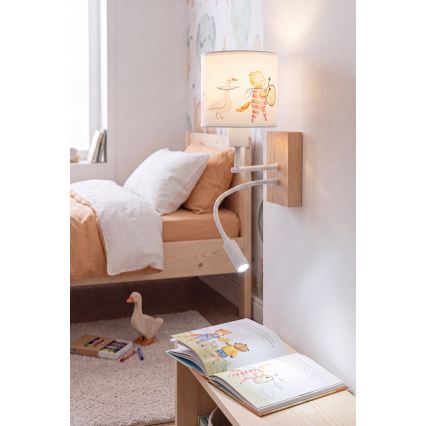 Brilagi - LED Otroška prilagodljiva stenska svetilka BOBO WOOD 1xE27/25W/230V + LED/3W hrast/bela/živalski motivi