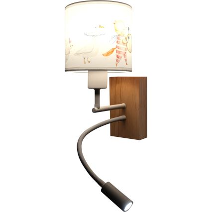 Brilagi - LED Otroška prilagodljiva stenska svetilka BOBO WOOD 1xE27/25W/230V + LED/3W hrast/bela/živalski motivi