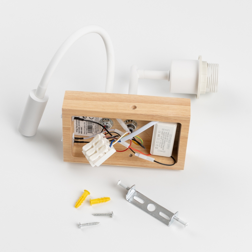 Brilagi - LED Otroška prilagodljiva stenska svetilka BOBO WOOD 1xE27/25W/230V + LED/3W hrast/bela/živalski motivi