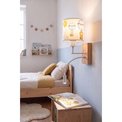 Brilagi - LED otroška prilagodljiva stenska svetilka BOBO WOOD 1xE27/25W/230V + LED/3W hrast/bela/živalski motivi