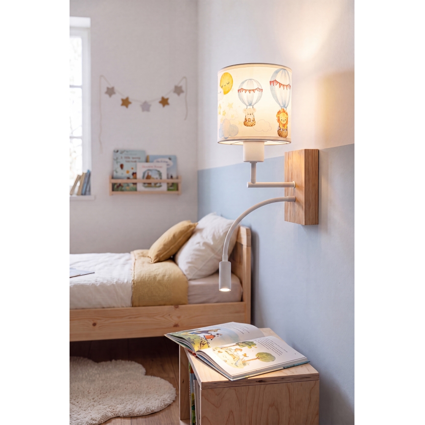 Brilagi - LED otroška prilagodljiva stenska svetilka BOBO WOOD 1xE27/25W/230V + LED/3W hrast/bela/živalski motivi