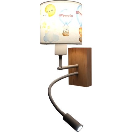 Brilagi - LED otroška prilagodljiva stenska svetilka BOBO WOOD 1xE27/25W/230V + LED/3W hrast/bela/živalski motivi