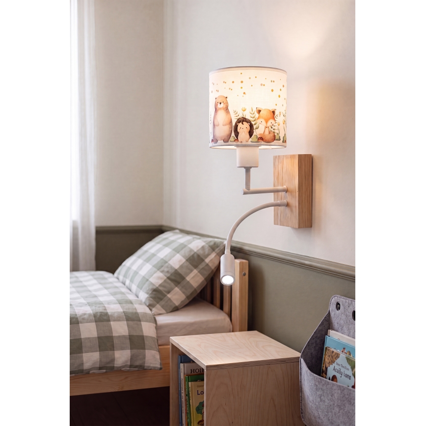 Brilagi - LED otroška prilagodljiva stenska svetilka BOBO WOOD 1xE27/25W/230V + LED/3W hrast/bela/živalski motivi