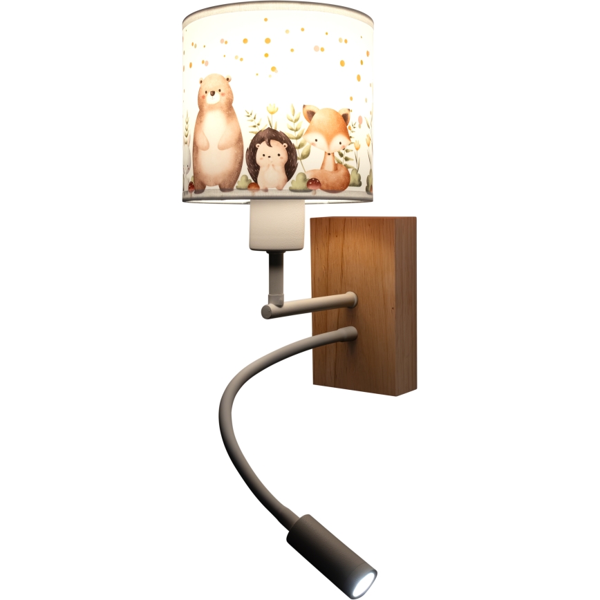 Brilagi - LED otroška prilagodljiva stenska svetilka BOBO WOOD 1xE27/25W/230V + LED/3W hrast/bela/živalski motivi