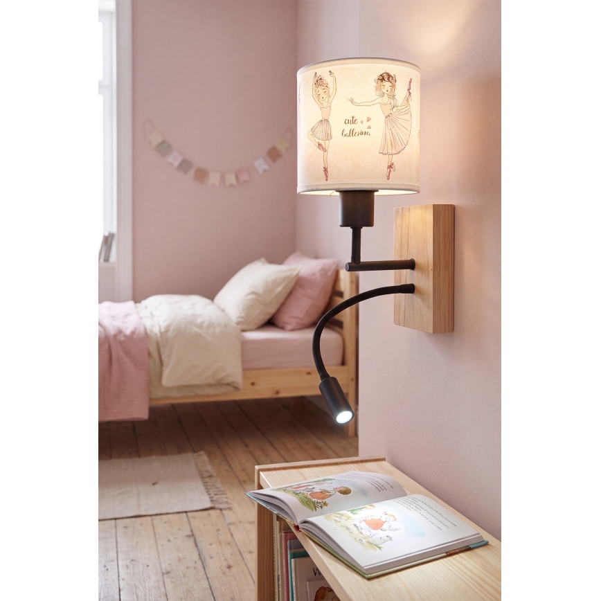 Brilagi - LED otroška prilagodljiva stenska svetilka BOBO WOOD 1xE27/25W/230V + LED/3W hrast/črna/bela/rožnata/baletke