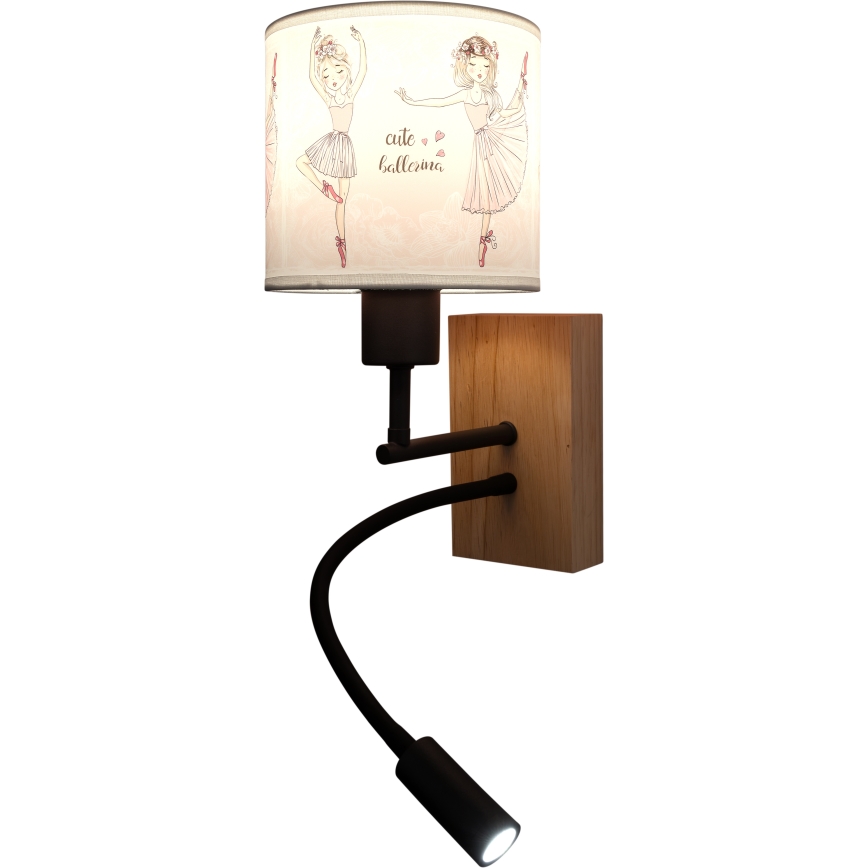 Brilagi - LED otroška prilagodljiva stenska svetilka BOBO WOOD 1xE27/25W/230V + LED/3W hrast/črna/bela/rožnata/baletke