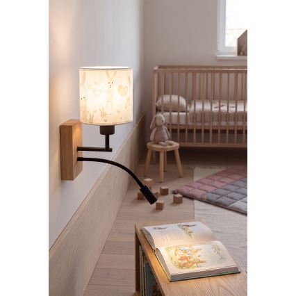 Brilagi - LED Otroška prilagodljiva stenska svetilka BOBO WOOD 1xE27/25W/230V + LED/3W hrast/črna/bela/zajčki