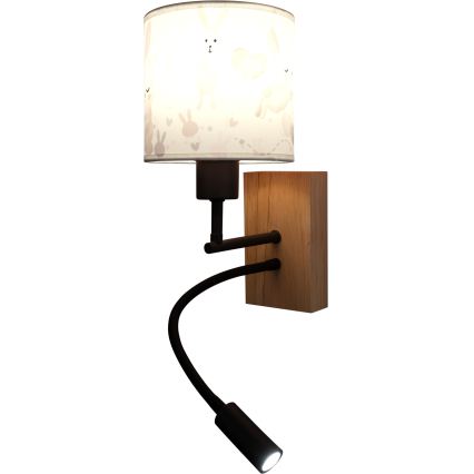 Brilagi - LED Otroška prilagodljiva stenska svetilka BOBO WOOD 1xE27/25W/230V + LED/3W hrast/črna/bela/zajčki