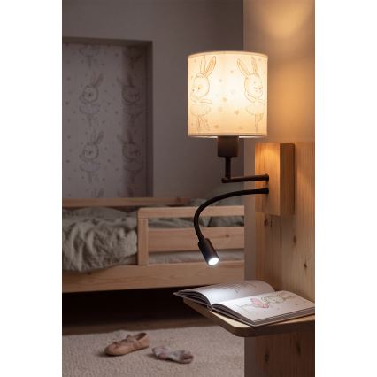 Brilagi - LED otroška prilagodljiva stenska svetilka BOBO WOOD 1xE27/25W/230V + LED/3W hrast/črna/bela/zajčki