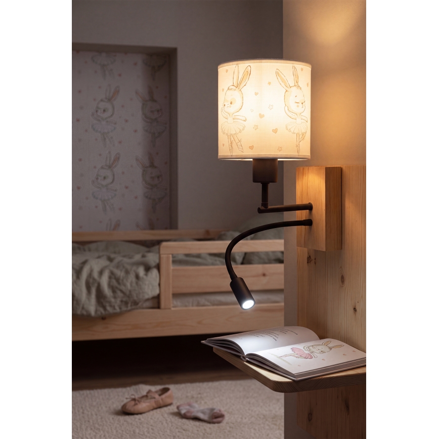 Brilagi - LED otroška prilagodljiva stenska svetilka BOBO WOOD 1xE27/25W/230V + LED/3W hrast/črna/bela/zajčki