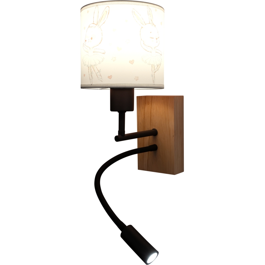 Brilagi - LED otroška prilagodljiva stenska svetilka BOBO WOOD 1xE27/25W/230V + LED/3W hrast/črna/bela/zajčki