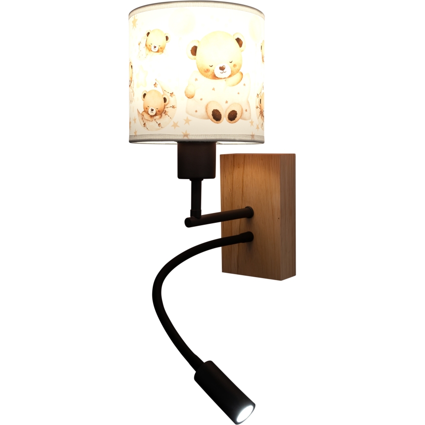 Brilagi - LED otroška prilagodljiva stenska svetilka BOBO WOOD 1xE27/25W/230V + LED/3W hrast/črna/bela/medvedki