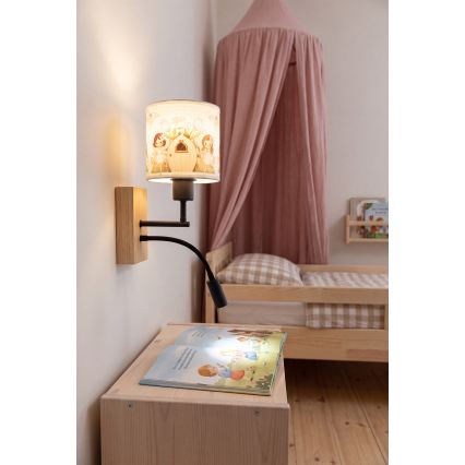 Brilagi - Otroška fleksibilna stenska LED svetilka BOBO WOOD 1xE27/25W/230V + LED/3W hrast/črna/bela/rožnata/vile