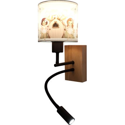 Brilagi - Otroška fleksibilna stenska LED svetilka BOBO WOOD 1xE27/25W/230V + LED/3W hrast/črna/bela/rožnata/vile