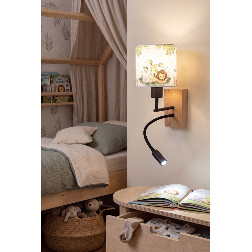 Brilagi - LED otroška fleksibilna stenska svetilka BOBO WOOD 1xE27/25W/230V + LED/3W hrast/črna/bela/zelena/džungla