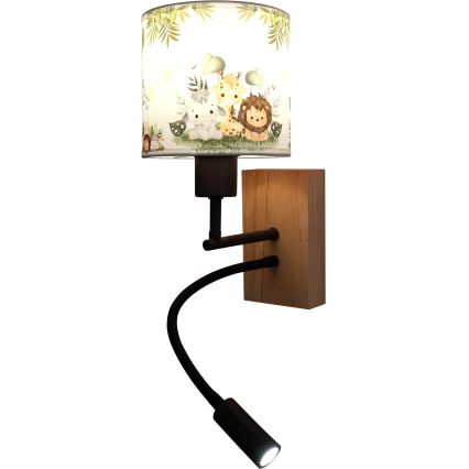 Brilagi - LED otroška fleksibilna stenska svetilka BOBO WOOD 1xE27/25W/230V + LED/3W hrast/črna/bela/zelena/džungla
