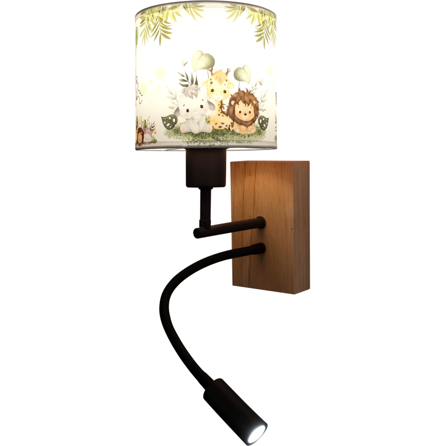 Brilagi - LED otroška fleksibilna stenska svetilka BOBO WOOD 1xE27/25W/230V + LED/3W hrast/črna/bela/zelena/džungla