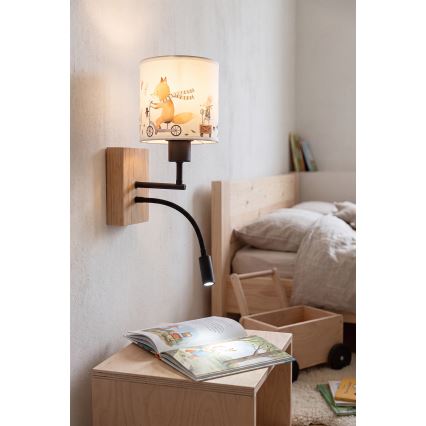 Brilagi - LED otroška prilagodljiva stenska svetilka BOBO WOOD 1xE27/25W/230V + LED/3W hrast/črna/bela/živalski motivi