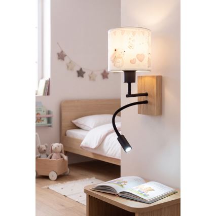 Brilagi - LED otroška prilagodljiva stenska svetilka BOBO WOOD 1xE27/25W/230V + LED/3W hrast/črna/kremna/zajčki