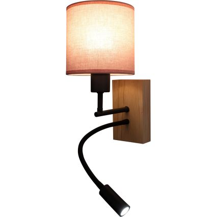Brilagi - LED prilagodljiva stenska svetilka BOBO WOOD 1xE27/25W/230V + LED/3W hrast/črna/rožnata