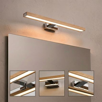 Brilagi - LED kopalniška osvetlitev za ogledala 3 v 1 WOODY MIRROR LED/12W/230V 60 cm IP44 sijajni krom/hrast