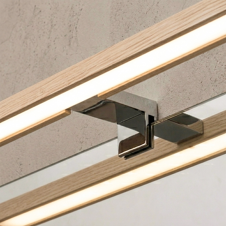 Brilagi - LED kopalniška osvetlitev za ogledala 3 v 1 WOODY MIRROR LED/12W/230V 60 cm IP44 sijajni krom/hrast
