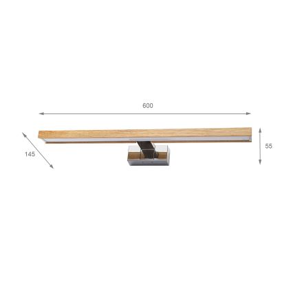 Brilagi - LED kopalniška osvetlitev za ogledala 3 v 1 WOODY MIRROR LED/12W/230V 60 cm IP44 sijajni krom/hrast