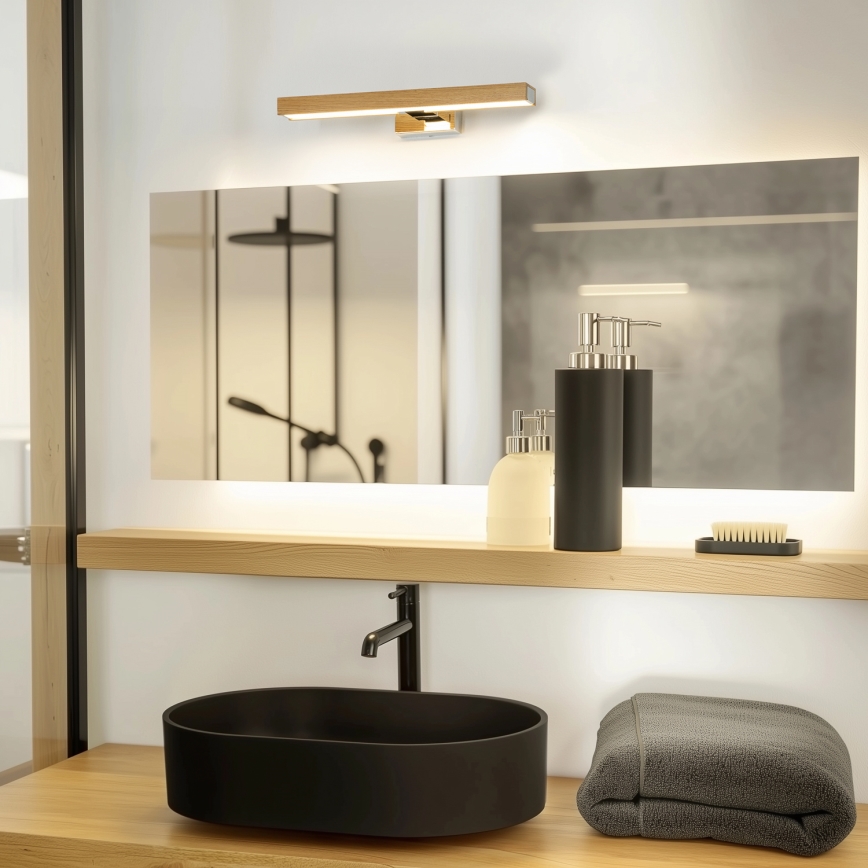 Brilagi - LED Kopalniška luč za osvetlitev ogledala WOODY MIRROR LED/8W/230V 40 cm IP44 hrast/sijajni krom