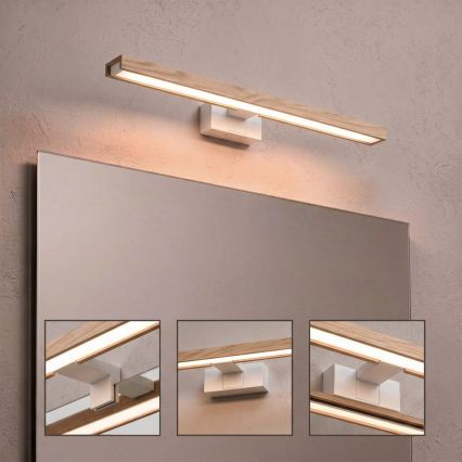 Brilagi - LED kopalniška osvetlitev za ogledalo 3 v 1 WOODY MIRROR LED/12W/230V 60 cm IP44 bela/hrast