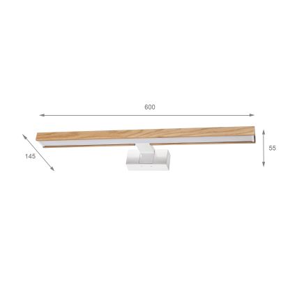 Brilagi - LED kopalniška osvetlitev za ogledalo 3 v 1 WOODY MIRROR LED/12W/230V 60 cm IP44 bela/hrast