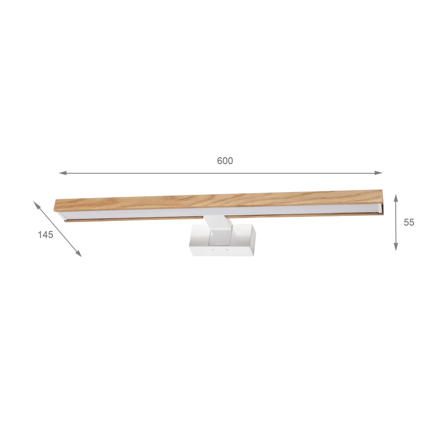 Brilagi - LED kopalniška osvetlitev za ogledalo 3 v 1 WOODY MIRROR LED/12W/230V 60 cm IP44 bela/hrast